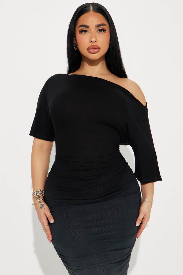 Black Fashion Nova Amara Off Shoulder Maxi Women Dress USA | 498075JAG