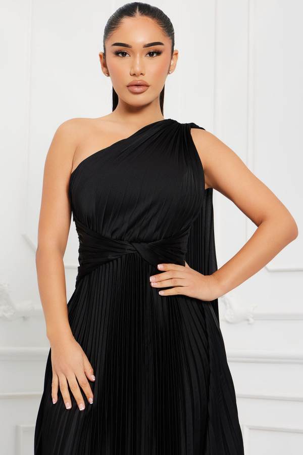 Black Fashion Nova Athena Pleated Maxi Women Dress USA | 356478HWO