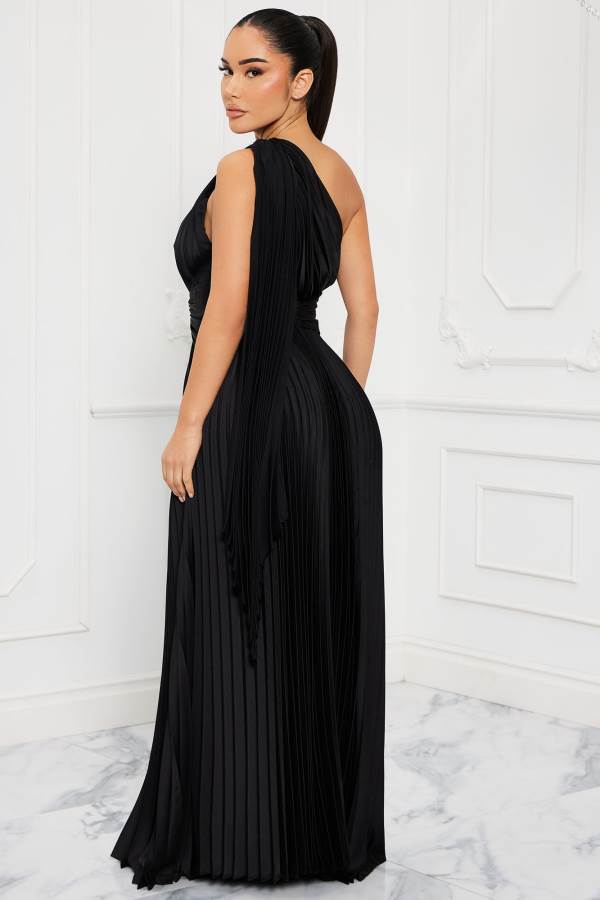 Black Fashion Nova Athena Pleated Maxi Women Dress USA | 356478HWO