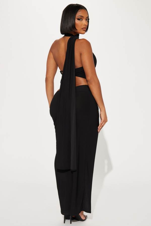 Black Fashion Nova Bali Nights Cut Out Maxi Women Dress USA | 256438AQN