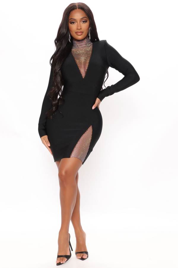 Black Fashion Nova Beginning To Wonder Bandage Mini Women Dress USA | 528634IFW