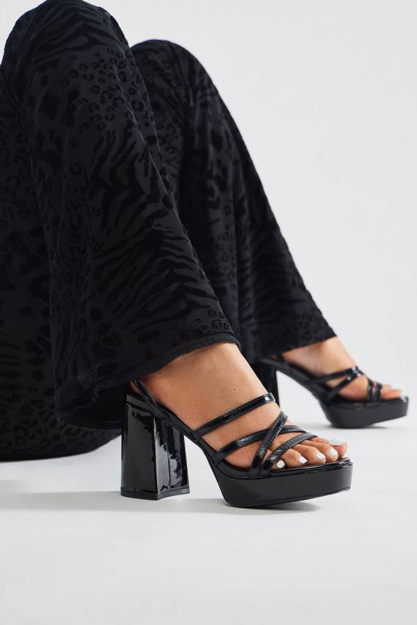 Black Fashion Nova Being Pretty Platform Heeled Women Sandals USA | 432910FPY