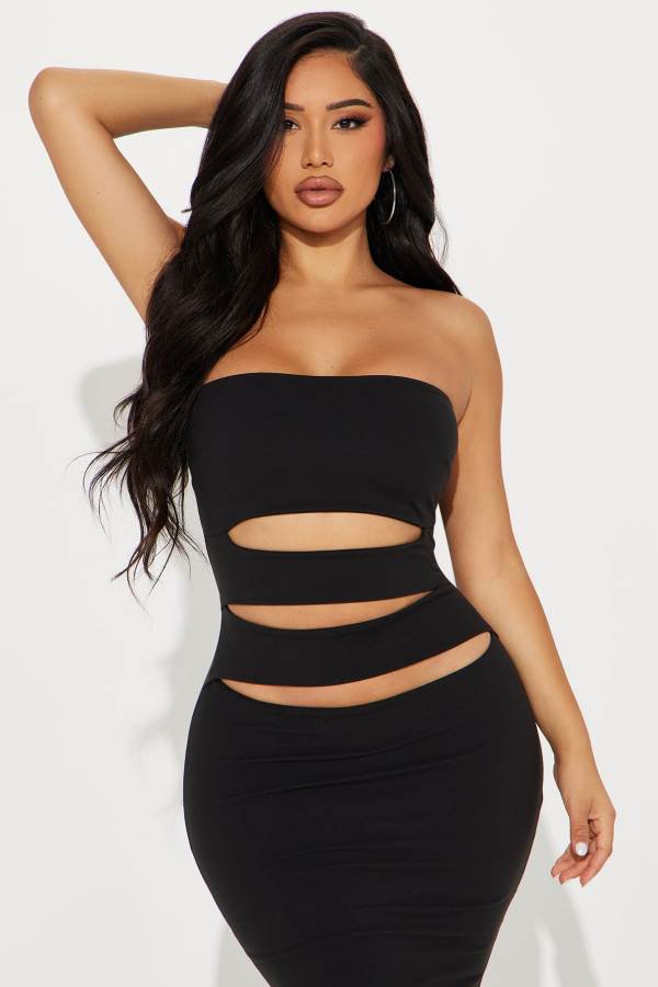 Black Fashion Nova Blake Cut Out Tube Maxi Women Dress USA | 014795ZRJ