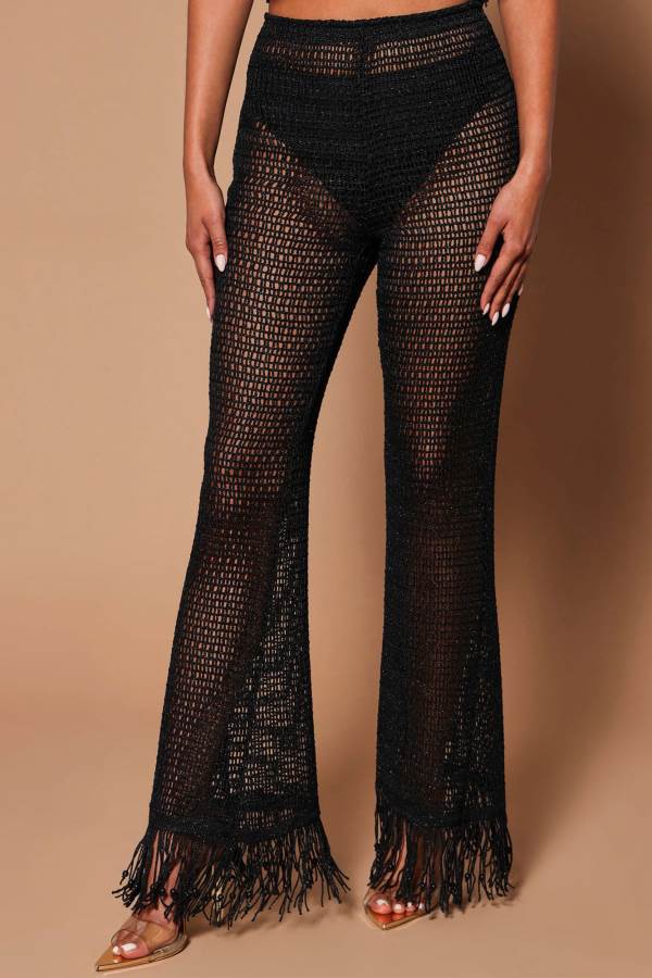 Black Fashion Nova Bohemian Dreams Crochet Women Pants USA | 621375ALO