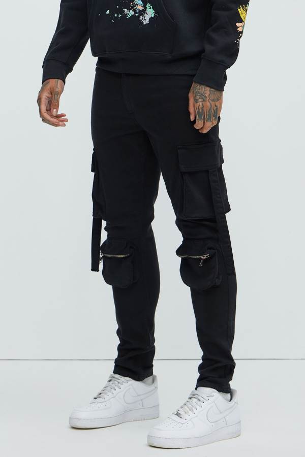 Black Fashion Nova Bradford Skinny Cargo Men Pants USA | 824039IGN