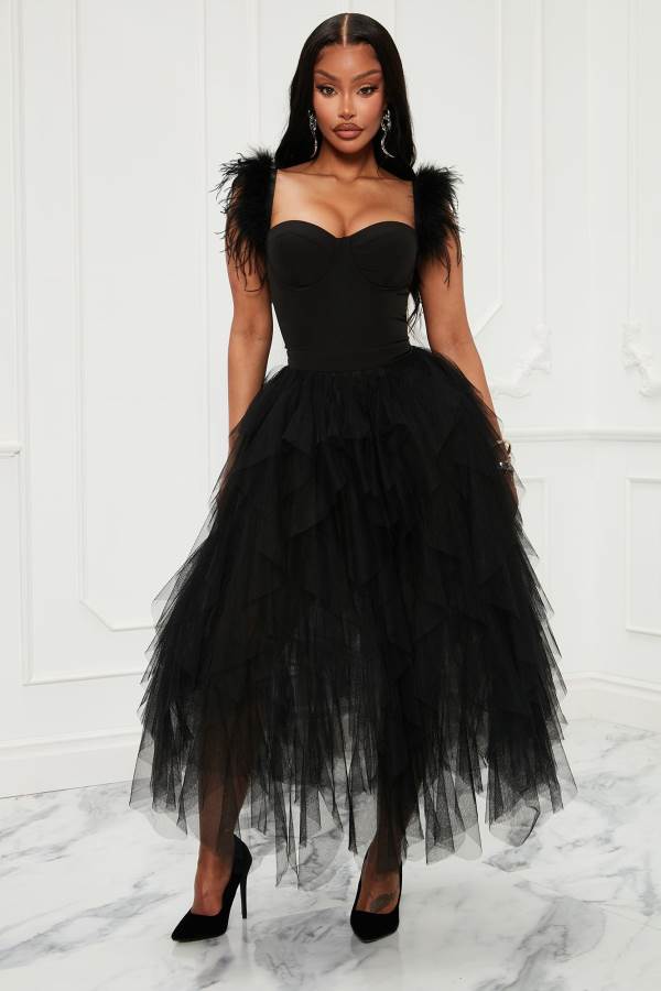 Black Fashion Nova Camilla Tulle Maxi Women Dress USA | 267985KFE