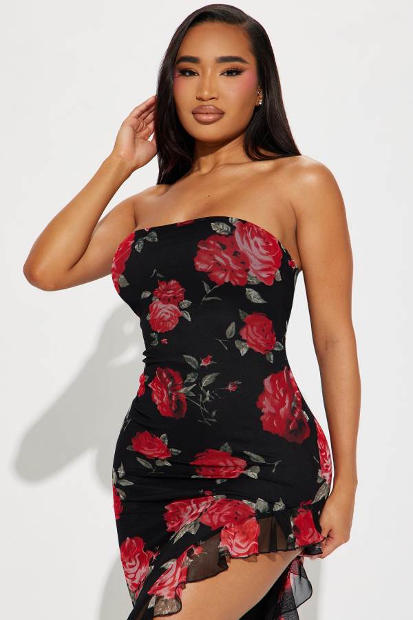 Black Fashion Nova Camille Floral Mesh Maxi Women Dress USA | 106584WVO