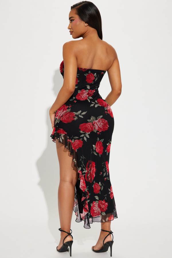 Black Fashion Nova Camille Floral Mesh Maxi Women Dress USA | 106584WVO