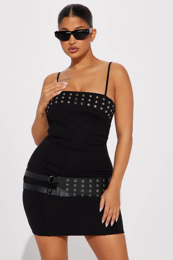 Black Fashion Nova Can't Deny It Belted Mini Women Dress USA | 821496DTN