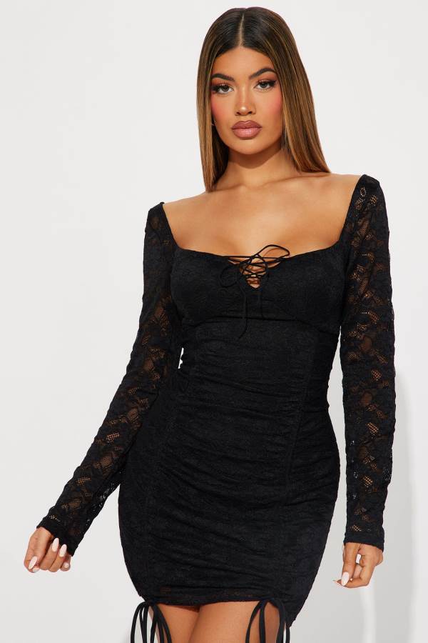 Black Fashion Nova Carolina Lace Mini Women Dress USA | 420193LOI