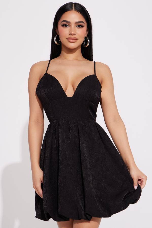 Black Fashion Nova Celebrate You Bubble Mini Women Dress USA | 208653FOQ