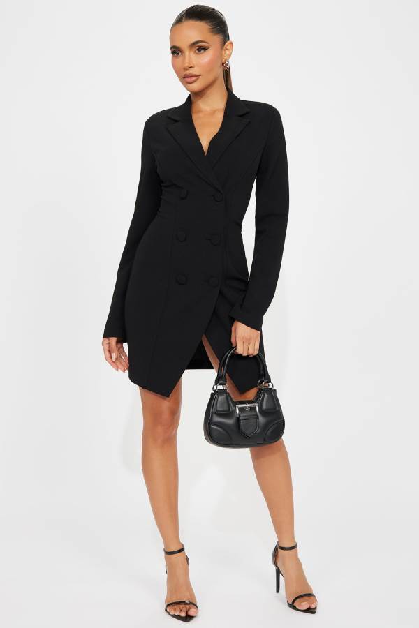 Black Fashion Nova Celena Blazer Mini Women Dress USA | 981537ZJO