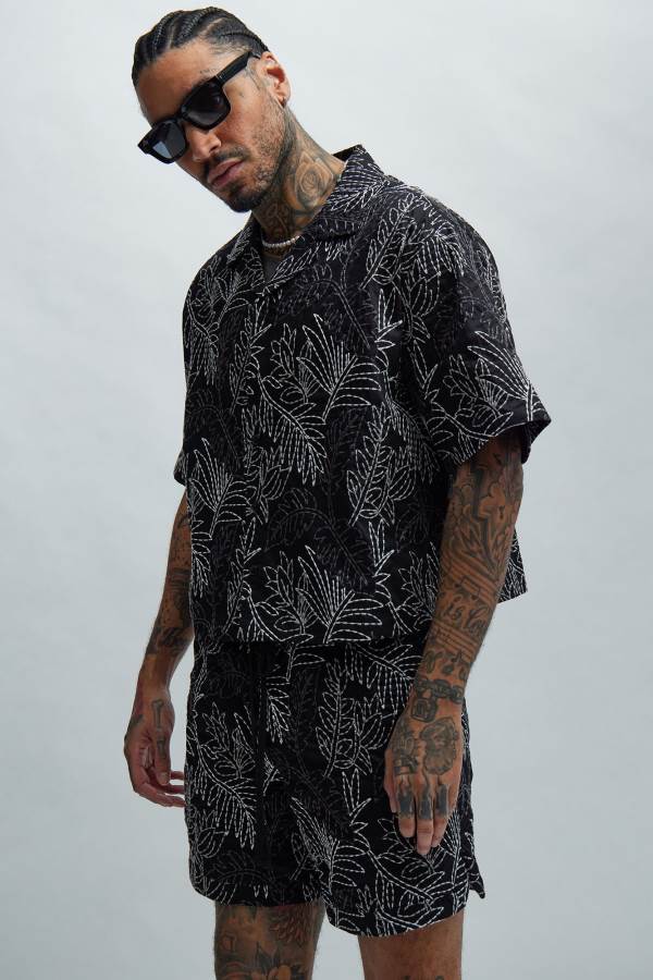 Black Fashion Nova Come Thru Embroidery Men Shirts USA | 082976RUG