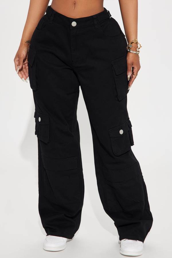 Black Fashion Nova Count On It Straight Leg Cargo Women Pants USA | 045169QZM