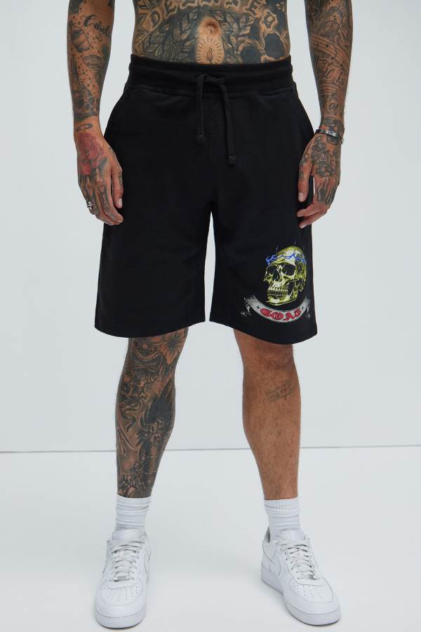 Black Fashion Nova Crown GOAT Men Sweatshorts USA | 243857MGO