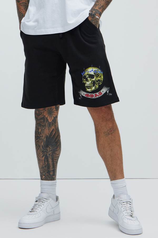 Black Fashion Nova Crown GOAT Men Sweatshorts USA | 243857MGO