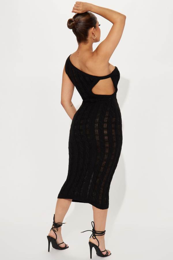 Black Fashion Nova Curated Care Midi Women Dress USA | 354810ZOP