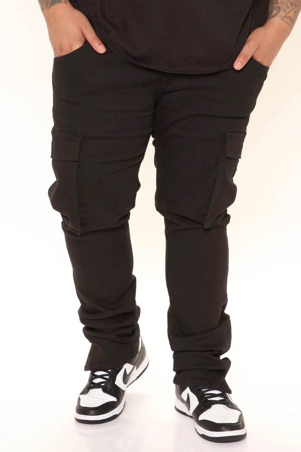 Black Fashion Nova Daily Stacked Cargo Men Jeans USA | 891453UYL