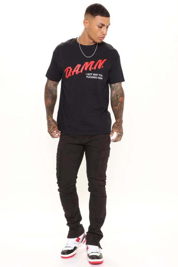 Black Fashion Nova Daily Stacked Cargo Men Jeans USA | 891453UYL