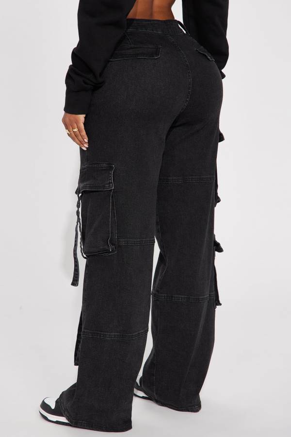 Black Fashion Nova Desi Mineral Wash Cargo Women Pants USA | 904317NOL