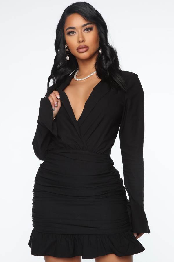 Black Fashion Nova Doing Big Things Ruched Mini Women Dress USA | 392164RKG