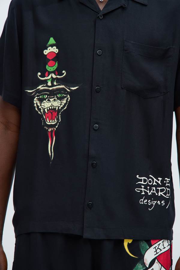 Black Fashion Nova Ed Hardy Love Kills Slowly Camp Men Shirts USA | 738512CAS