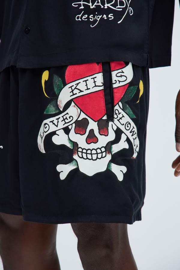 Black Fashion Nova Ed Hardy Love Kills Slowly Mesh Men Shorts USA | 857693ZGC