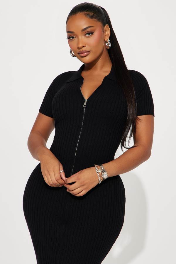 Black Fashion Nova Eden Ribbed Midi Women Dress USA | 986570RQP