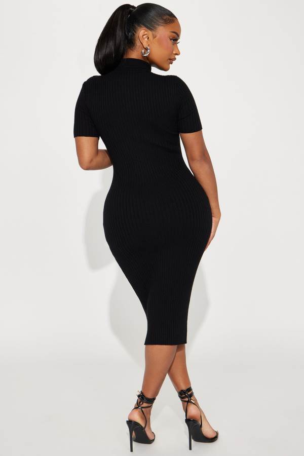 Black Fashion Nova Eden Ribbed Midi Women Dress USA | 986570RQP