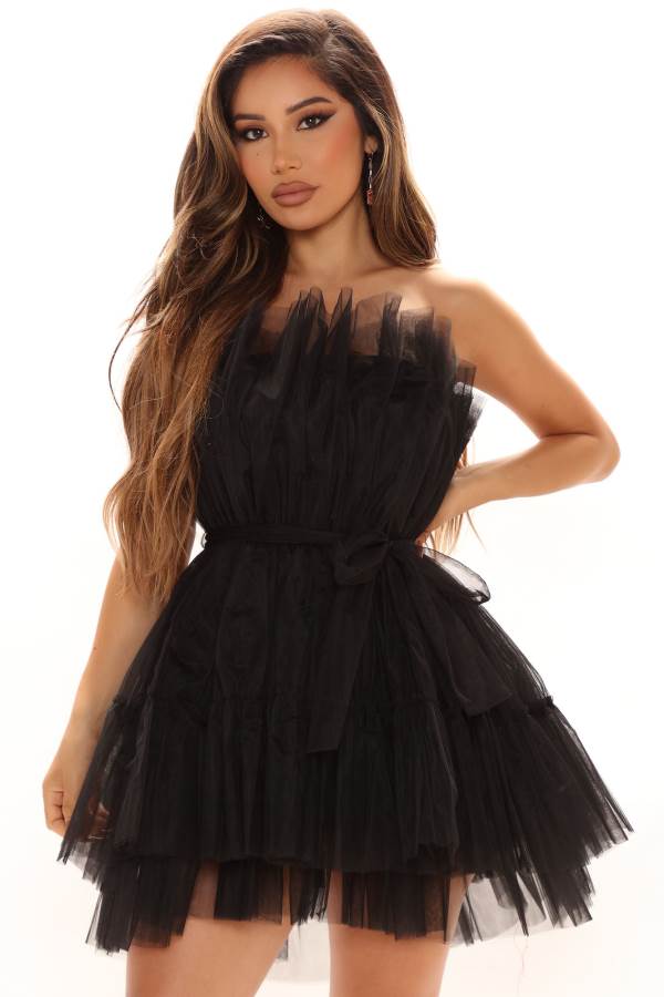 Black Fashion Nova Exclusive Tulle Mini Women Dress USA | 564913TEX