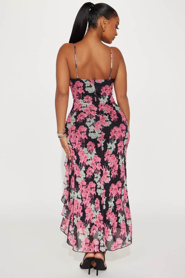 Black Fashion Nova Feeling Floral Mesh Maxi Women Dress USA | 940231HVN