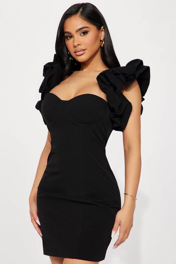 Black Fashion Nova Forever Princess Ruffle Mini Women Dress USA | 394751HAJ