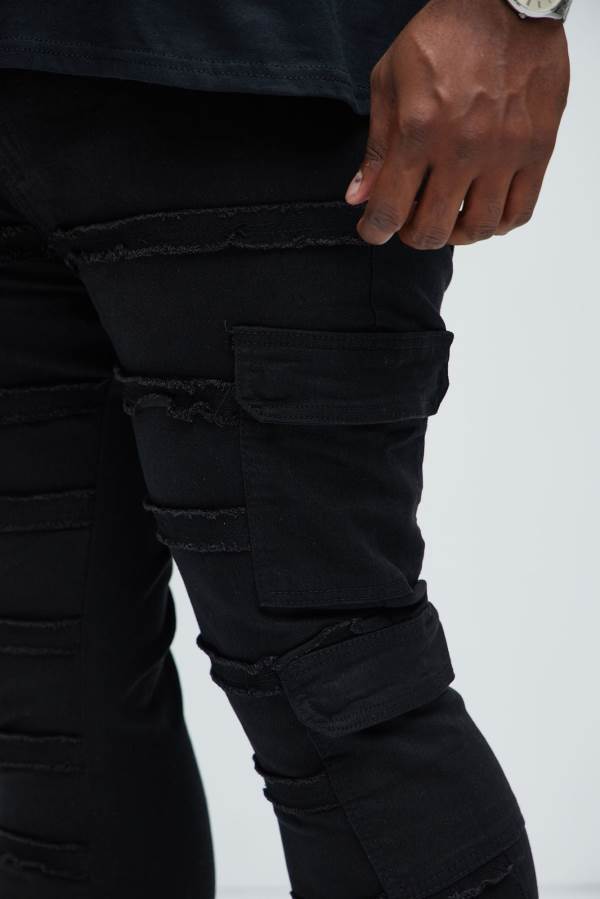 Black Fashion Nova Frayed Panel Me Right Slim Flare Men Jeans USA | 231768OEI