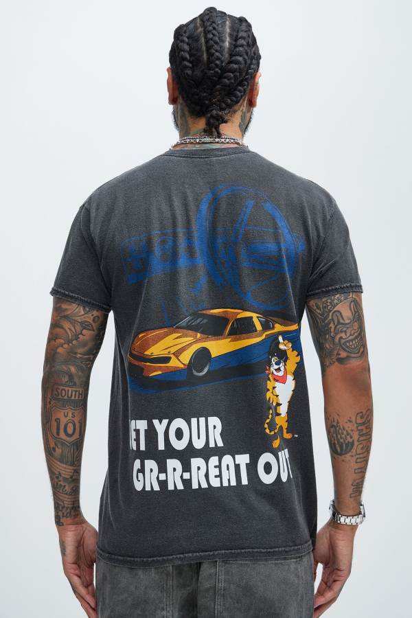 Black Fashion Nova Frosted Flakes Racing Oversize Short Sleeve Men T-Shirt USA | 780914YMV