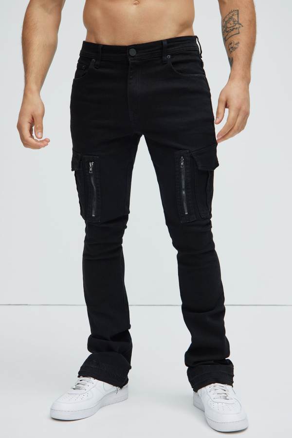 Black Fashion Nova Get Me Started Cargo Flare Men Pants USA | 410853OPF