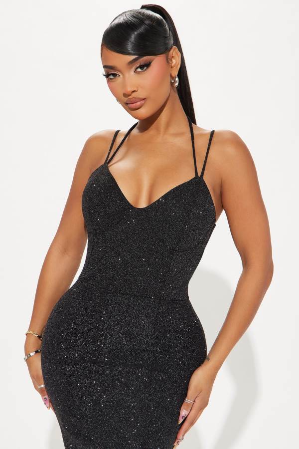 Black Fashion Nova Glitter Storm Maxi Women Dress USA | 325786EBC