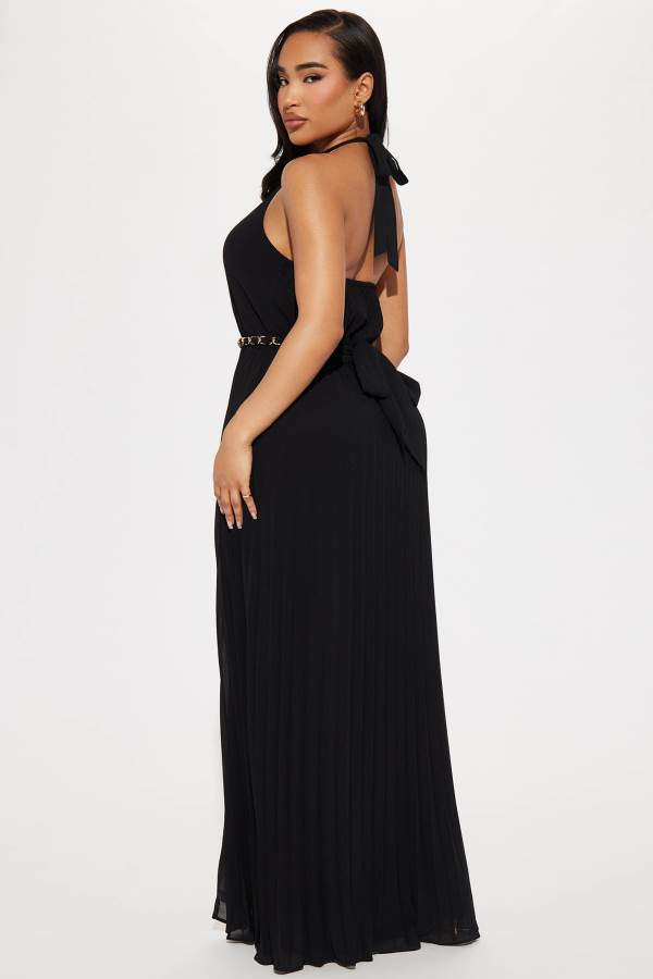 Black Fashion Nova Hanna Pleated Maxi Women Dress USA | 704392SIP