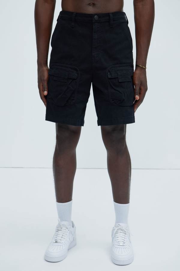 Black Fashion Nova Hawk Cargo Relaxed Men Shorts USA | 610854ELC