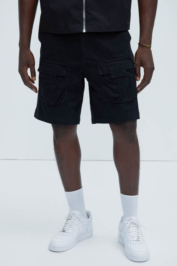 Black Fashion Nova Hawk Cargo Relaxed Men Shorts USA | 610854ELC