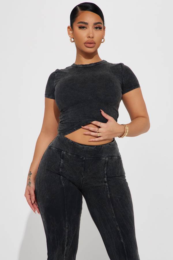 Black Fashion Nova Hear Me Out Mineral Wash Pant Set Women Pants USA | 679013POZ