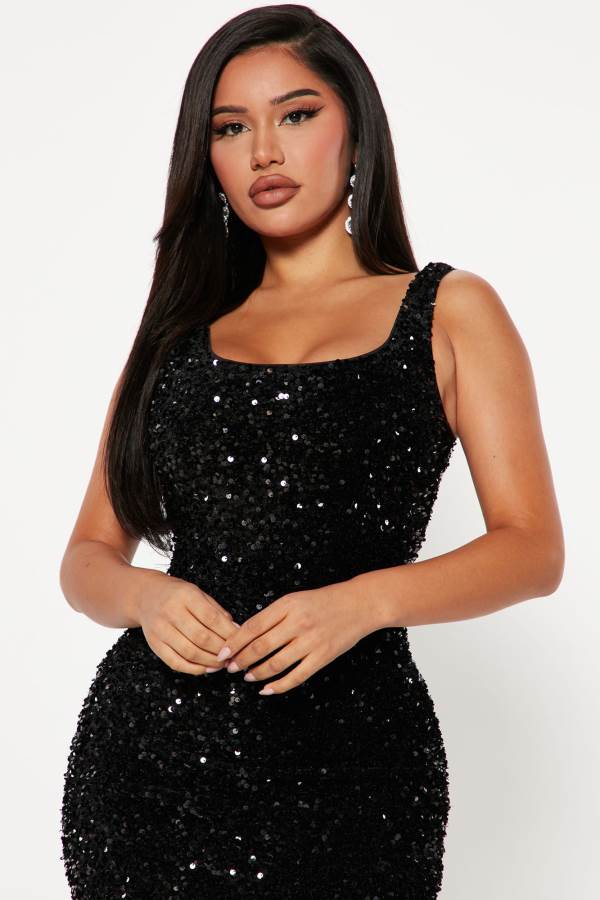 Black Fashion Nova Hollie Sequin Midi Women Dress USA | 389642BRG