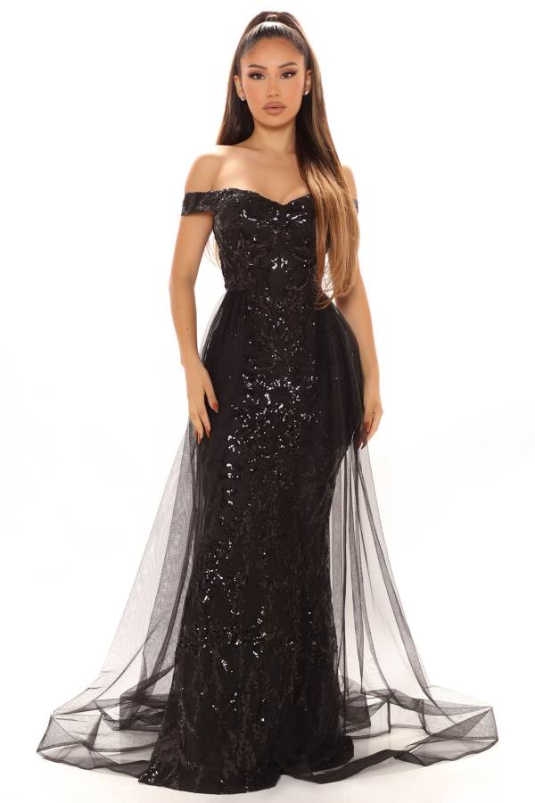 Black Fashion Nova Impeccable Taste Sequin Maxi Women Dress USA | 370168HUR