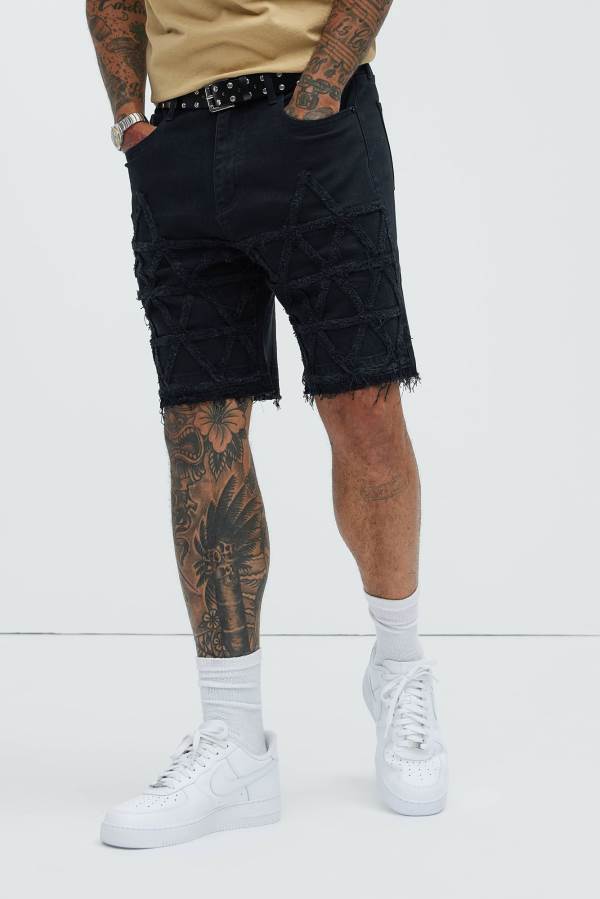 Black Fashion Nova Interstellar Relaxed Denim Men Shorts USA | 805739RUA