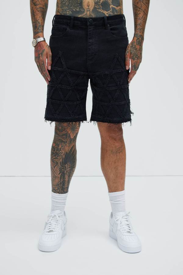 Black Fashion Nova Interstellar Relaxed Denim Men Shorts USA | 805739RUA