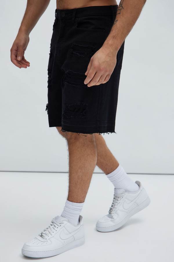 Black Fashion Nova Irving Relaxed Men Shorts USA | 417628OQM