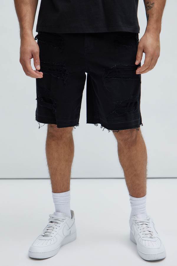 Black Fashion Nova Irving Relaxed Men Shorts USA | 417628OQM