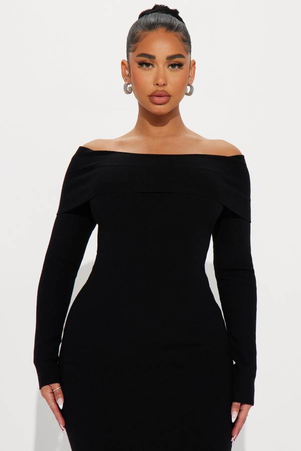 Black Fashion Nova Josie Sweater Midi Women Dress USA | 827691TGN