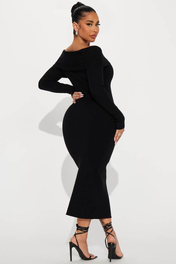 Black Fashion Nova Josie Sweater Midi Women Dress USA | 827691TGN