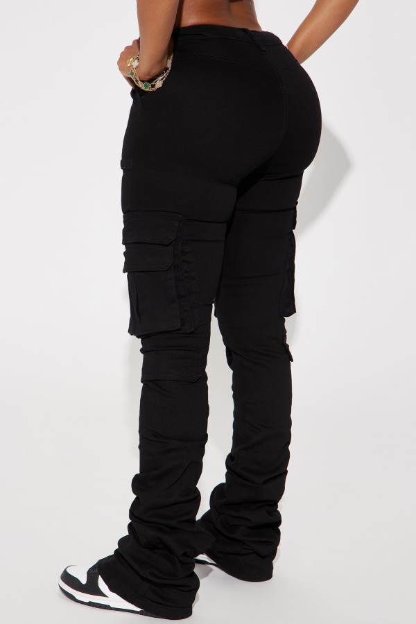 Black Fashion Nova Just Like That Cargo Stacked Women Pants USA | 463170EDC