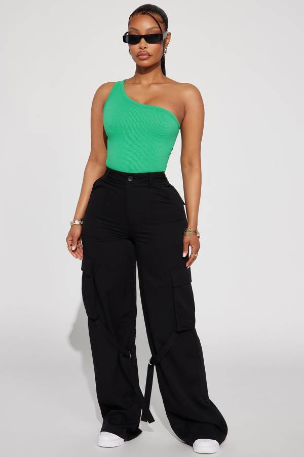 Black Fashion Nova Justine Strappy Wide Leg Cargo Women Pants USA | 954280VQL